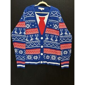 Jolly Sweaters 2X Christmas Sweater Cardigan Look Tie Ugly Holiday